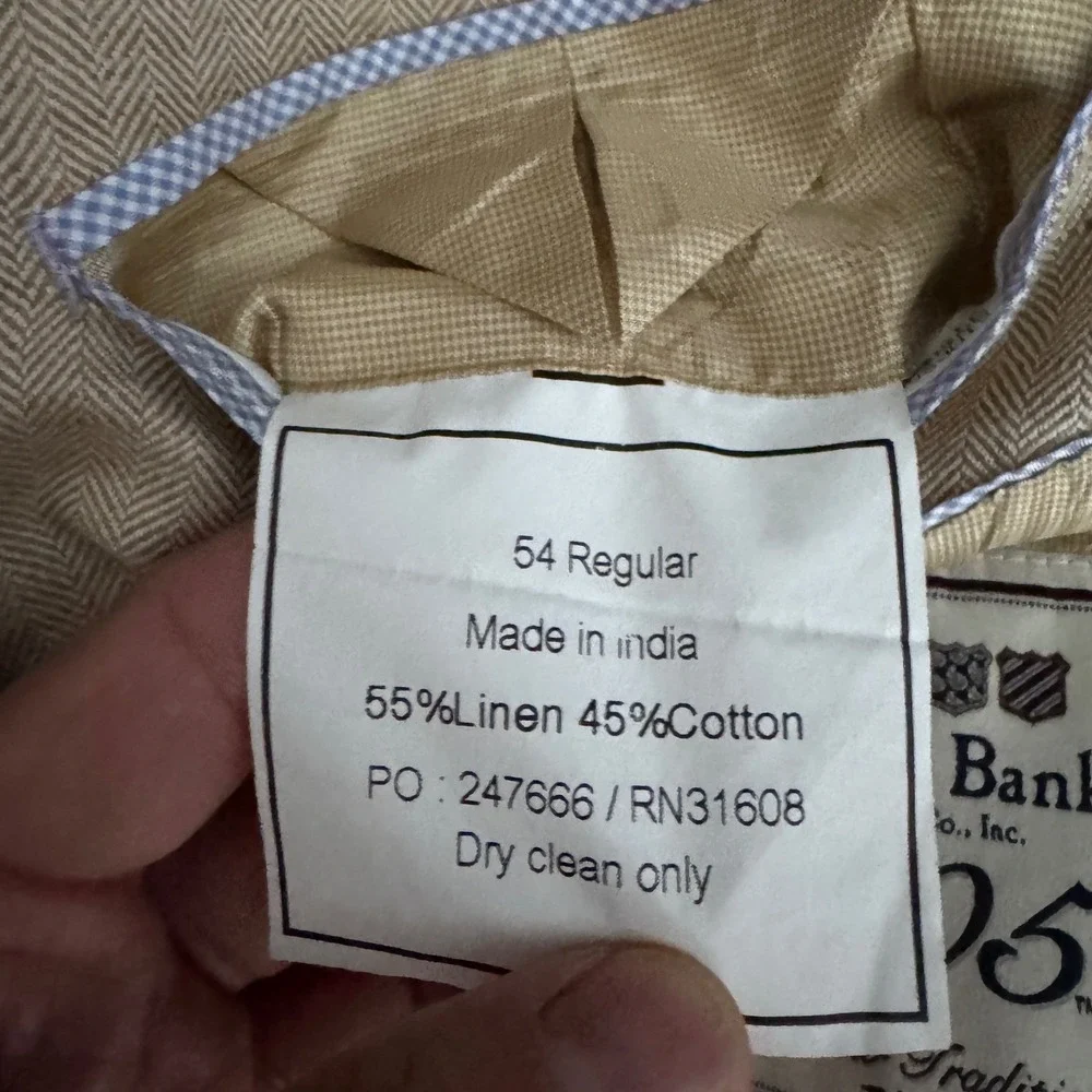 Jos A Bank 1905 Sport Coat Mens 54R Tan Herringbone Linen Cotton Tailored Fit